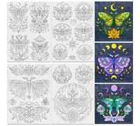 DOODLREAM 15Pcs Moth Leaf Embroidery Pattern Stabilizer, 21 x 29.7cm Moon and Star Moth Soluble Stick and Stitch Embroidery Sticker, 4 Sheets Insect Water Hand Sewing DIY Embroidery Paper