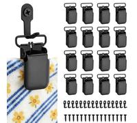DOODLREAM 16 Pack Tapestry Hangers, Heavy Duty Black Metal Rug Clips with Hooks & Screws, Non-Slip Wall Hanging Clips for Quilt, Carpets, and Curtains, Home Decor