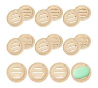 Doodlream 16 Pcs Bamboo Soap Dishes, Round Wooden Soap Holder, Self Draining Soap Tray with Hollow Drainage for Bar Soap, Sponges, Non-Slip Soap Saver for Bathroom Shower Kitchen Vanity