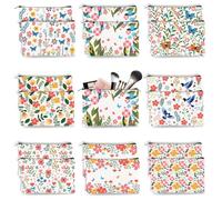 Doodlream 16Pcs Canvas Flower Leaves Makeup Bag, 23 x 15 cm Spring Floral Cosmetic Bags Travel Organizer Portable Accessories with Zipper, Toiletry Large Capacity, Purse Organizer Pouches