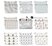 Doodlream 16Pcs Canvas Geometric Texture Makeup Bag, 23 x 15 cm Leaves Trees Cosmetic Bags Travel Organizer Portable Accessories with Zipper, Toiletry Large Capacity, Purse Organizer Pouches