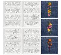 DOODLREAM 16Pcs Flower Vine Bookmark Embroidery Pattern Stabilizer, 21 x 29.7cm Bookmark Corner Soluble Stick and Stitch Embroidery Sticker, 4 Sheets Floral Water Hand Sewing DIY Embroidery Paper