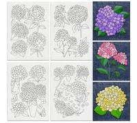 DOODLREAM 16Pcs Hydrangea Bouquet Water Soluble Hand Sewing Stabilizers, 21 x 29.7cm Flower Embroidery Pattern Stabilizer, 4 Sheets Floral Stick and Stitch Embroidery Paper Sticker