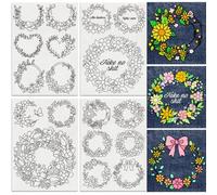 DOODLREAM 18Pcs Floral Wreath Embroidery Pattern Stabilizers, 8.3”x11.7” Flower Wreath Water Soluble Stick and Stitch Embroidery Stickers, 4 Sheets Wreath Hand Sewing DIY Embroidery Transfer Paper