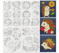DOODLREAM 18Pcs Hedgehog Water Soluble Hand Sewing Stabilizers, 21 x 29.7cm Cute Flower Hedgehog Embroidery Pattern Stabilizer, 4 Sheets Forest Animal Stick and Stitch Embroidery Paper Sticker
