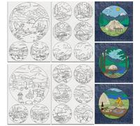 DOODLREAM 18Pcs Outdoor Camp Water Soluble Hand Sewing Stabilizers, 21 x 29.7cm Mountain Tree Camping Embroidery Pattern Stabilizer, 4 Sheets RV Picnic Travel Stick and Stitch Embroidery Paper Sticker