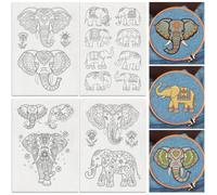 DOODLREAM 19 Pcs Mandala Elephant Water Soluble Hand Sewing Stabilizers, 29.7 x 21 cm Cute Animal Embroidery Pattern Stabilizer, 4 Sheets Stitch Embroidery Paper Sticker