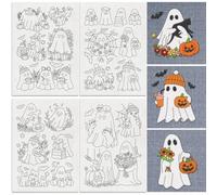DOODLREAM 19Pcs Halloween Ghost Water Soluble Hand Sewing Stabilizers, 21 x 29.7cm Ghost Pumpkin Embroidery Pattern Stabilizer, 4 Sheets Flower Ghosts Stick and Stitch Embroidery Paper Sticker