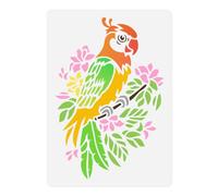 Doodlream 1pc Parrot on Branch Wall Stencil for Painting, 29.7 x 21cm Parrot Bird Reusable Stencils for Wood Burning, Paint Template DIY Craft Art Stencil on Wood Fabric Canvas Furniture Journal
