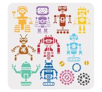 Doodlream 1pc Robot Wall Stencil for Painting, 30 x 30cm Reusable Stencils for Wood Burning, 12 Styles Paint Templates DIY Craft Art Stencil on Wood Fabric Canvas Furniture Journal