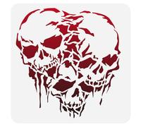 Doodlream 1pc Triple Struggling Skulls Journal Stencil for Painting, 30 x 30cm Skulls Plastic Reusable Stencils for Halloween, Paint Template DIY Craft Art Stencil on Wall Wood Burning Fabric Canvas