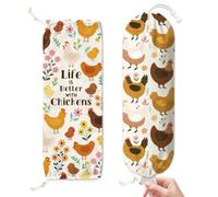 Doodlream 2 Pcs Chicken Plastic Bag Holder, Hanging Grocery Bag Organizer with Drawstring Bottom, 58.5 x 23 cm Large Storage Bags Dispenser Canvas Reusable Washable Space Saving