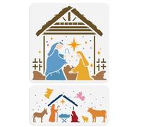 DOODLREAM 2 Pcs Nativity Wall Stencils Template 30 X 30 CM Birth of Jesus Reusable Plastic Stencil for Painting on Wood Wall Fabric Glass Furniture Painting DIY Home Decor or Craft Stencil