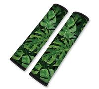 Doodlream 2 PCS Soft Auto Seat Belt Cover Pad Monstera Tropical Leaves Print Colorful Car Seatbelt Shoulder Cushion for Comfortable Driving, Compatible with All Cars' Seatbelt and Backpack Straps