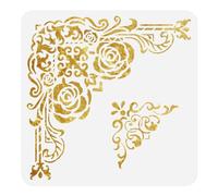 DOODLREAM 2 Styles Gothic Corner Stencil for Painting, 30×30cmReusable Floral Corner Stencil Drawing Template, Damask DIY Craft Paint Template for Wall Home Decor Wood Burning Card Journal Fabric
