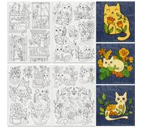 DOODLREAM 20Pcs Cat Playing in Flowers Embroidery Pattern Stabilizer, 8.3”x11.7” Cartoon Kitten Water Soluble Stick and Stitch Embroidery Sticker, 4 Sheets Hand Sewing DIY Embroidery Transfer Paper