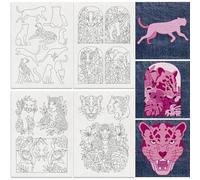 DOODLREAM 20Pcs Leopard Water Soluble Hand Sewing Stabilizers, 29.7×21cm Animal Monstera Deliciosa Embroidery Pattern Stabilizer, 4 Sheets Stick and Stitch Embroidery Paper Sticker