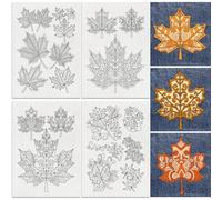 DOODLREAM 20Pcs Maple Leaf Water Soluble Hand Sewing Stabilizers, 21 x 29.7cm Autumn Leaf Embroidery Pattern Stabilizer, 4 Sheets Fall Leaves Stick and Stitch Embroidery Paper Sticker