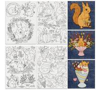 DOODLREAM 20Pcs Squirrel Water Soluble Hand Sewing Stabilizers, 21 x 29.7cm Squirrel with Leaf Embroidery Pattern Stabilizer, 4 Sheets Autumn Animal Stick and Stitch Embroidery Paper Sticker
