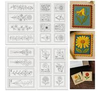 DOODLREAM 22Pcs Stamp Flower Water Soluble Hand Sewing Stabilizers, 21 x 29.7cm Stamp Bookmark Embroidery Pattern Stabilizer, 4 Sheets Floral Hat Stick and Stitch Embroidery Paper Sticker