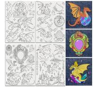 DOODLREAM 23Pcs Flying Dragon Water Soluble Hand Sewing Stabilizers, 21 x 29.7cm Dragon Egg Castle Embroidery Pattern Stabilizer, 4 Sheets Fantasy Crystal Stick and Stitch Embroidery Paper Sticker