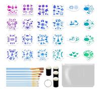Doodlream 24 Pcs Halloween and Christmas Holiday Face Painting Stencils Kit, Reusable Plastic Facial Paint Stencil, Party Body Paint Templates for Makeup with Brushes, Sponge, Bag