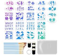 Doodlream 24 Pcs Mixed Face Painting Stencils Kit, Dinosaurs and Transport Vehicles Reusable Facial Paint Stencil, Halloween Party Holiday Body Paint Template for Makeup with Brushes, Sponge, Bag