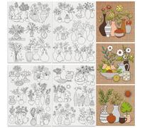 DOODLREAM 25Pcs Vase Flower Arrangement Water Soluble Hand Sewing Stabilizers, 21 x 29.7cm Flower Embroidery Pattern Stabilizer, 4 Sheets Floral Stick and Stitch Embroidery Paper Sticker