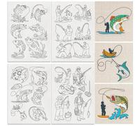 DOODLREAM 27Pcs Fishing Water Soluble Hand Sewing Stabilizers, 21 x 29.7cm Fisherman Embroidery Pattern Stabilizer, 4 Sheets Outdoor Activity Man Stick and Stitch Embroidery Paper Sticker