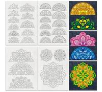 DOODLREAM 28 Pcs Mandala Flower Embroidery Pattern Stabilizer, 21 x 29.7cm Floral Water Soluble Stick and Stitch Embroidery Sticker, 4 Sheets Hand Sewing DIY Embroidery Paper