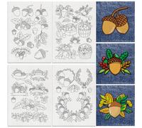 DOODLREAM 29 Pcs Acorns Water Soluble Hand Sewing Stabilizers, 21 x 29.7 cm Autumn Fruits Embroidery Pattern Stabilizer, 4 Sheets Fall Harvest Stick and Stitch Embroidery Paper Sticker