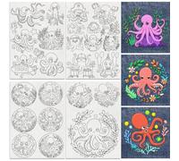 DOODLREAM 29Pcs Cute Octopus Water Soluble Hand Sewing Stabilizers, 21 x 29.7cm Sea Animal Embroidery Pattern Stabilizer, 4 Sheets Marine Creature Stick and Stitch Embroidery Paper Sticker