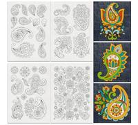 DOODLREAM 29Pcs Paisley Floral Embroidery Pattern Stabilizers, 29.7 x 21 cm Water Soluble Stick and Stitch Embroidery Sticker, 4 Sheets Hand Sewing DIY Embroidery Paper