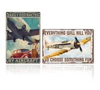 DOODLREAM 2PCS Airplane Retro Wall Decor Metal Tin Sign 20x30cm Aircraft Vintage Wall Art Poster for Home Coffee Man Cave Garage Office Plane Aviation Enthusiast Military Fan Gift Decor Gift