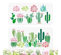 Doodlream 2Pcs Cactus Border Stencil for Painting Arizona Cactus Stencil Drawing Template, Plant DIY Craft Paint Template for Wall Home Decor Wood Burning Card Journal Canvas 15×30cm
