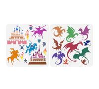 DOODLREAM 2Pcs Dragon Castle Stencil for Painting 30 x 30 cm Reusable DIY