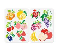 DOODLREAM 2pcs Fruit Wall Stencil Templates, 29.7 x 21cm Orange Peach Cherry Reusable Plastic Stencil for Painting on Wood Floor Tile Fabric Glass Furniture, Lemon Apple Grape DIY Home Decor Template