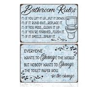 DOODLREAM 2PCS Funny Bathroom Rules Retro Wall Decor Metal Tin Sign 20x30cm Vintage Wall Art Poster for Bathroom Toilet Lavatory Man Cave Home Clubs Decor Gift