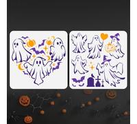 DOODLREAM 2Pcs Halloween Ghost Stencils for Painting, 7 Styles Reusable Ghost Stencils Drawing Templates, 30×30cm DIY Craft Paint Templates for Wall Home Decor Wood Burning Canvas Journal Card