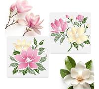 Doodlream 2Pcs Magnolia Flower Wall Stencil Templates 11.8 x 11.8 Inch Reusable Plastic Magnolia Stencils for Painting on Wood Wall Floor Fabric Glass Furniture, DIY Home Decor Or Craft Stencils