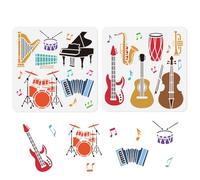 DOODLREAM 2Pcs Musical Instruments Wall Stencils Template 30 x 30 cm Reusable Plastic Stencil Painting on Wood Wall Floor Fabric Glass Furniture, Musical Notes Pattern DIY Home Decor or Craft Stencil