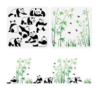 DOODLREAM 2Pcs Panda Bamboo Stencils for Painting, 30 x 30cm Plastic Splicing Bamboo Forest Stencil Drawing Template,DIY Craft Paint Templates for Wall Home Decor Wood Burning Canvas Journal Paper