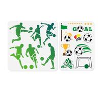 DOODLREAM 2Pcs Play Football Stencils for Painting, Reusable Plastic Soccer Player Stencil Drawing Templates, Sport DIY Craft Paint Templates for Wall Home Decor Wood Burning Canvas Card Journal Paper