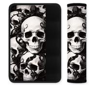 Doodlream 2Pcs Soft Auto Seat Belt Cover Pad, Gothic Skull Flower Car Seatbelt Shoulder Cushion for Comfortable Driving, Compatible with All Cars' Seatbelt and Backpack Straps 28x18.6cm