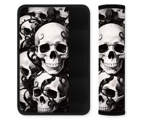 Doodlream 2Pcs Soft Auto Seat Belt Cover Pad, Gothic Skull Flower Car Seatbelt Shoulder Cushion for Comfortable Driving, Compatible with All Cars' Seatbelt and Backpack Straps 28x18.6cm