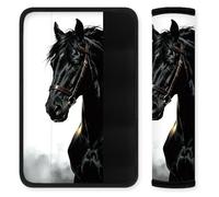 Doodlream 2Pcs Soft Auto Seat Belt Cover Pad, Majestic Black Horse Car Seatbelt Shoulder Cushion for Comfortable Driving, Compatible with All Cars' Seatbelt and Backpack Straps 28x18.6cm