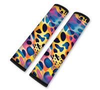 Doodlream 2Pcs Soft Auto Seat Belt Cover Pad Rainbow Leopard Print Car Seatbelt Shoulder Cushion for Comfortable Driving, Compatible with All Cars' Seatbelt and Backpack Straps