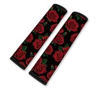 DOODLREAM 2Pcs Soft Auto Seat Belt Cover Pad Red Roses Flower Colorful Car Seatbelt Shoulder Cushion for Comfortable Driving, Compatible with All Cars' Seatbelt and Backpack Straps