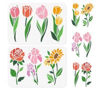 DOODLREAM 2Pcs Tulip Flower Stencils for Painting, 29.7 x 21cm Plastic Rose Sunflower Lris Stencil Drawing Templates,DIY Craft Paint Templates for Wall Home Decor Wood Burning Canvas Journal Paper
