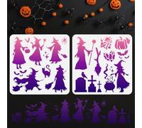 Doodlream 2Pcs Witch Stencil for Painting Halloween Witches Stencil Drawing Template, Witch Silhouette DIY Craft Paint Template for Wall Home Decor Wood Burning Card Journal Canvas 30×30cm